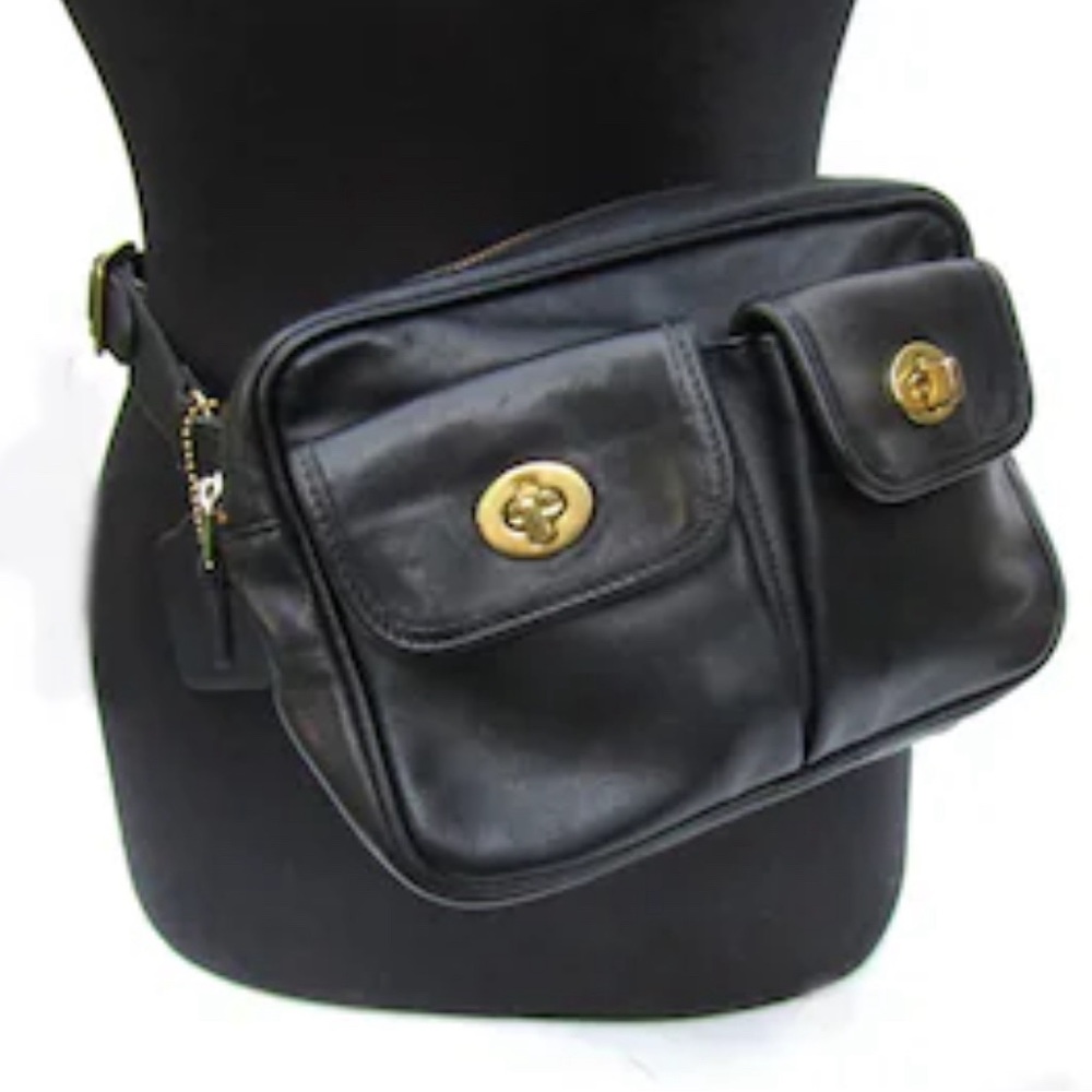 Rare M/L Vintage Coach Pocket Waist Pack, Fanny pack, Black